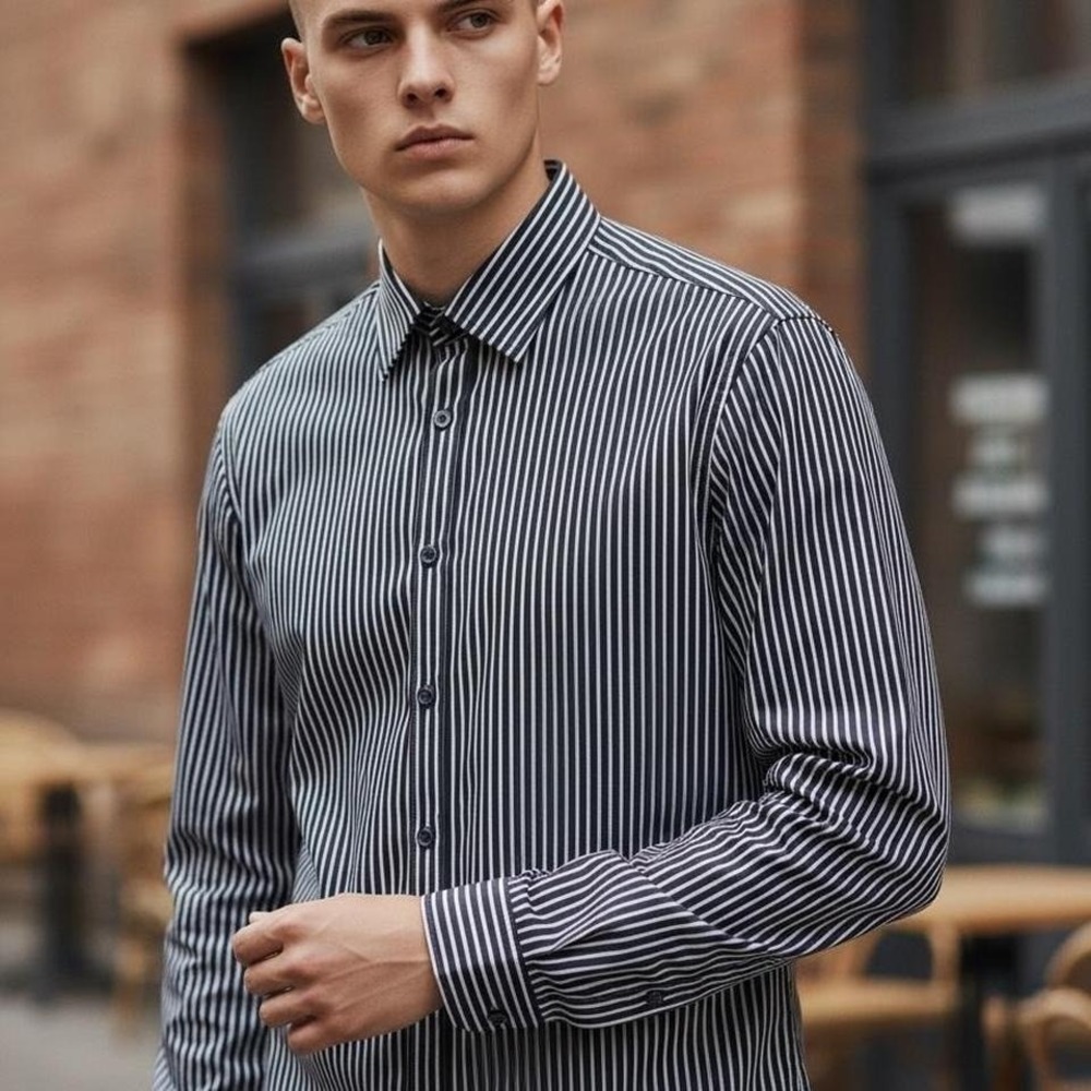 Hugo Boss Slim Fit dark blue and pink striped men's shirt, size 15 32/33